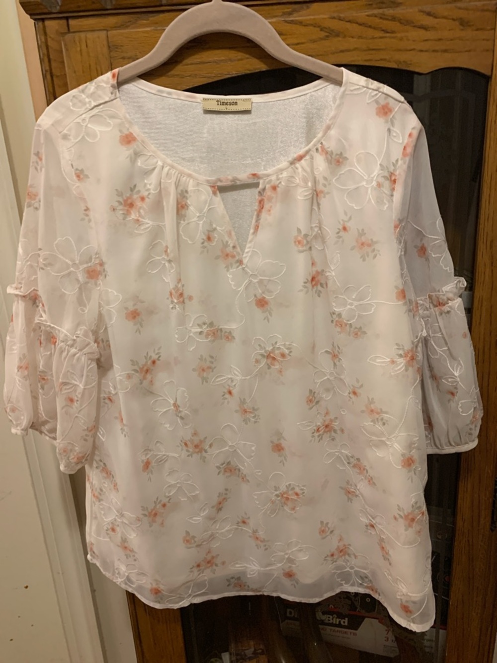 Timeson Sheer Floral Blouse in Soft Peach